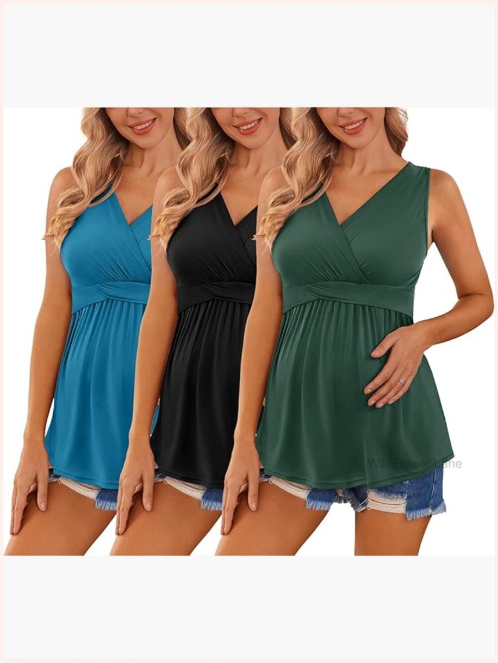 3 Pack Maternity Tank Tops Sleeveless Nursing Tops V Neck Breastfeeding Shirts